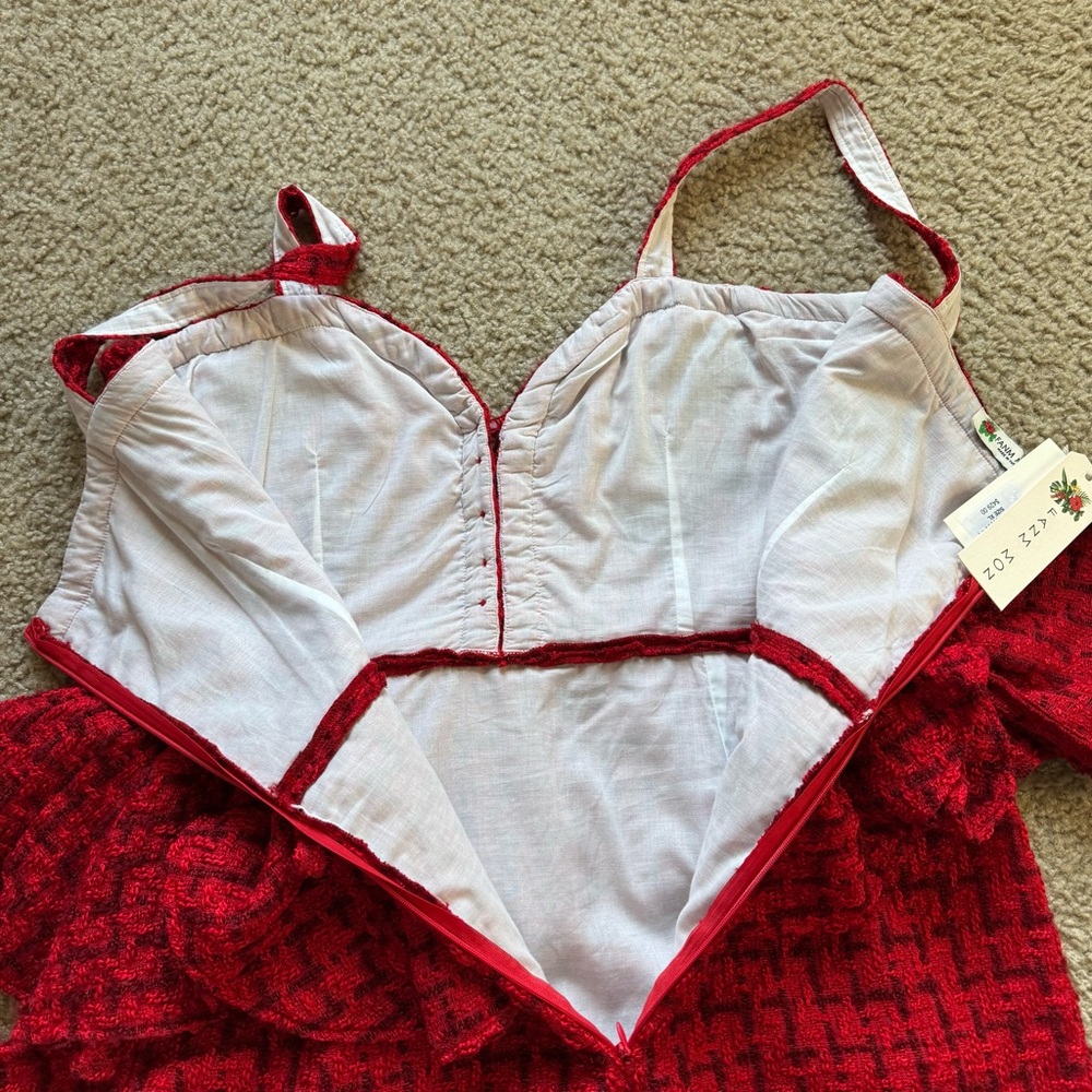 Fanm Mon Gulia Peplum Red Tweed Midi Dress XL - Picture 8 of 13